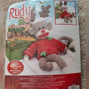 Rudy Sock Monkey Holiday Plush Kit - Red Sweater, New